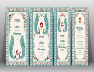 وکتور کادر و حاشیه با طاووس رنگی و خطوط آبی